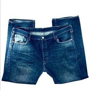 Levi’s 501 Button Fly Distressed Dark Wash Jeans